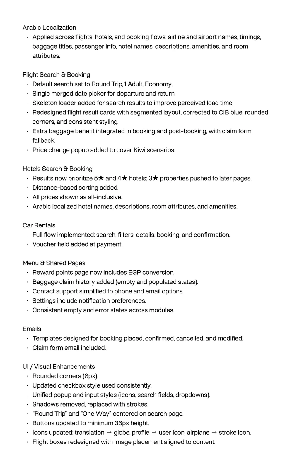 Design iteration change list