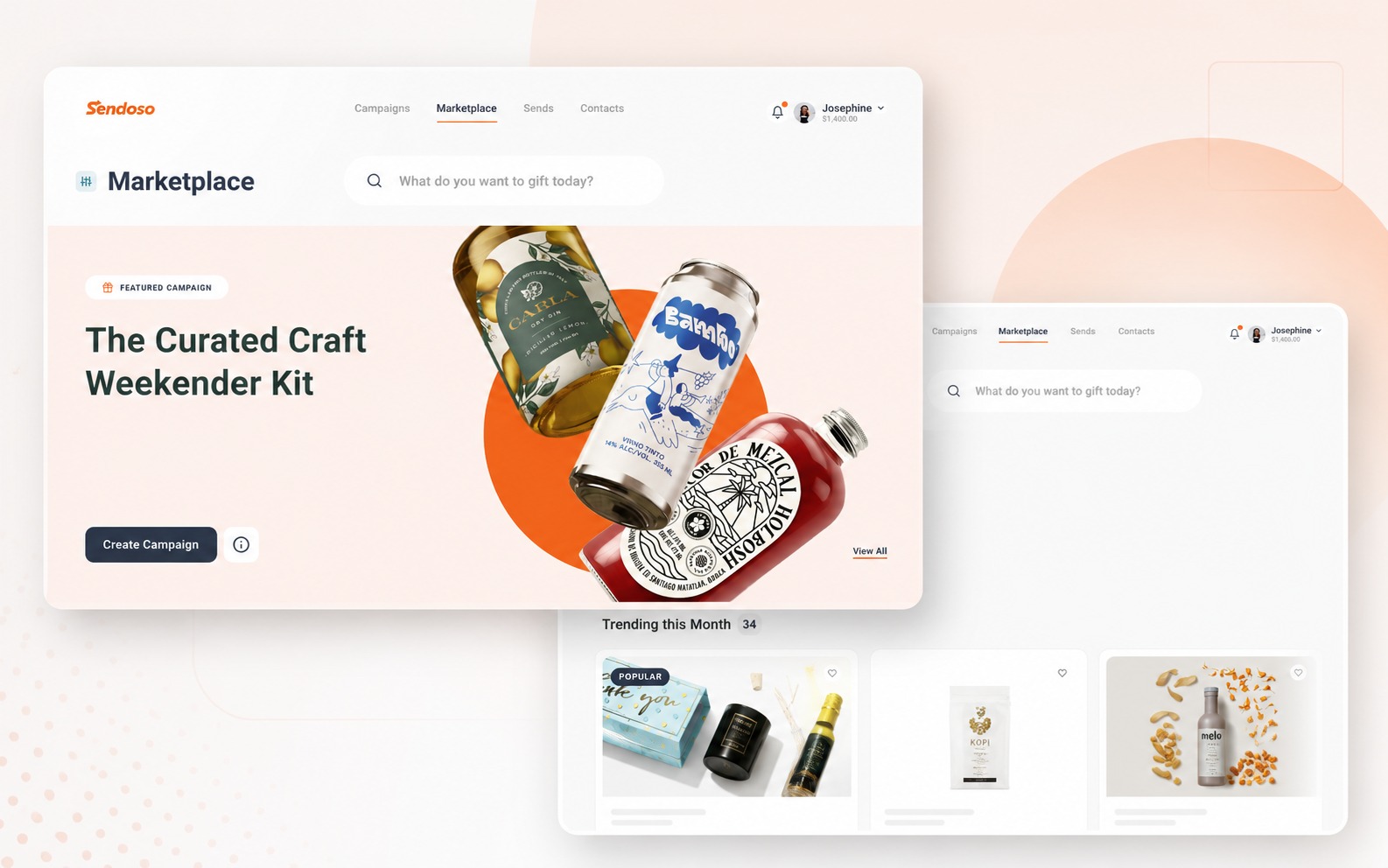 Sendoso marketplace interface with product cards