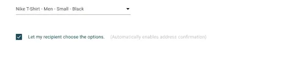 A checked recipient-choice option states that it automatically enables address confirmation, followed by an enabled confirmation state.
